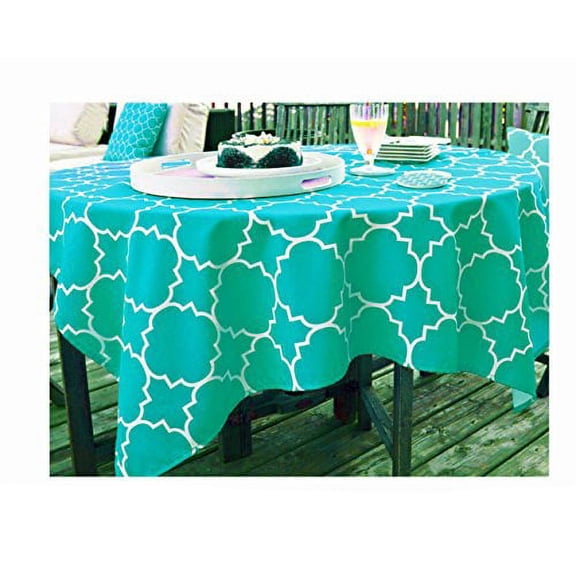 Harman Panama Tile Pattern Fabric Zippered Umbrella Tablecloth Turquoise Blue (60 x 120 Rectangle/Oblong Umbrella, Turquoise)