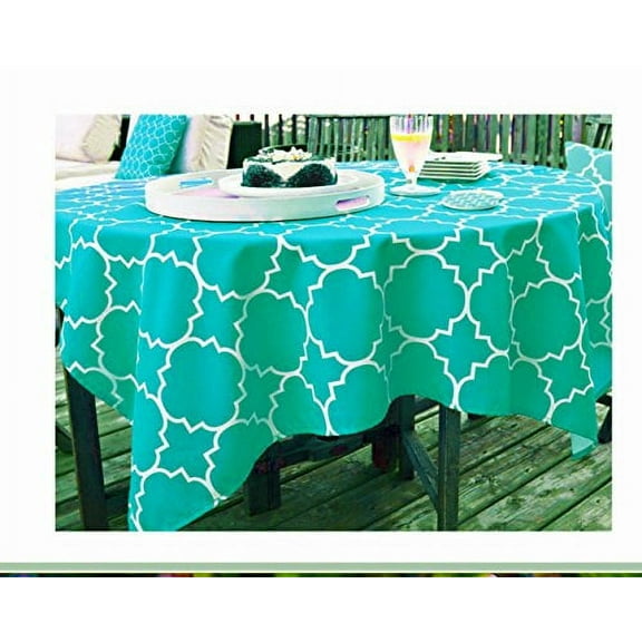 Harman Panama Tile Pattern Turquoise Fabric Zippered Umbrella Tablecloth 60 x 90 Rectangle