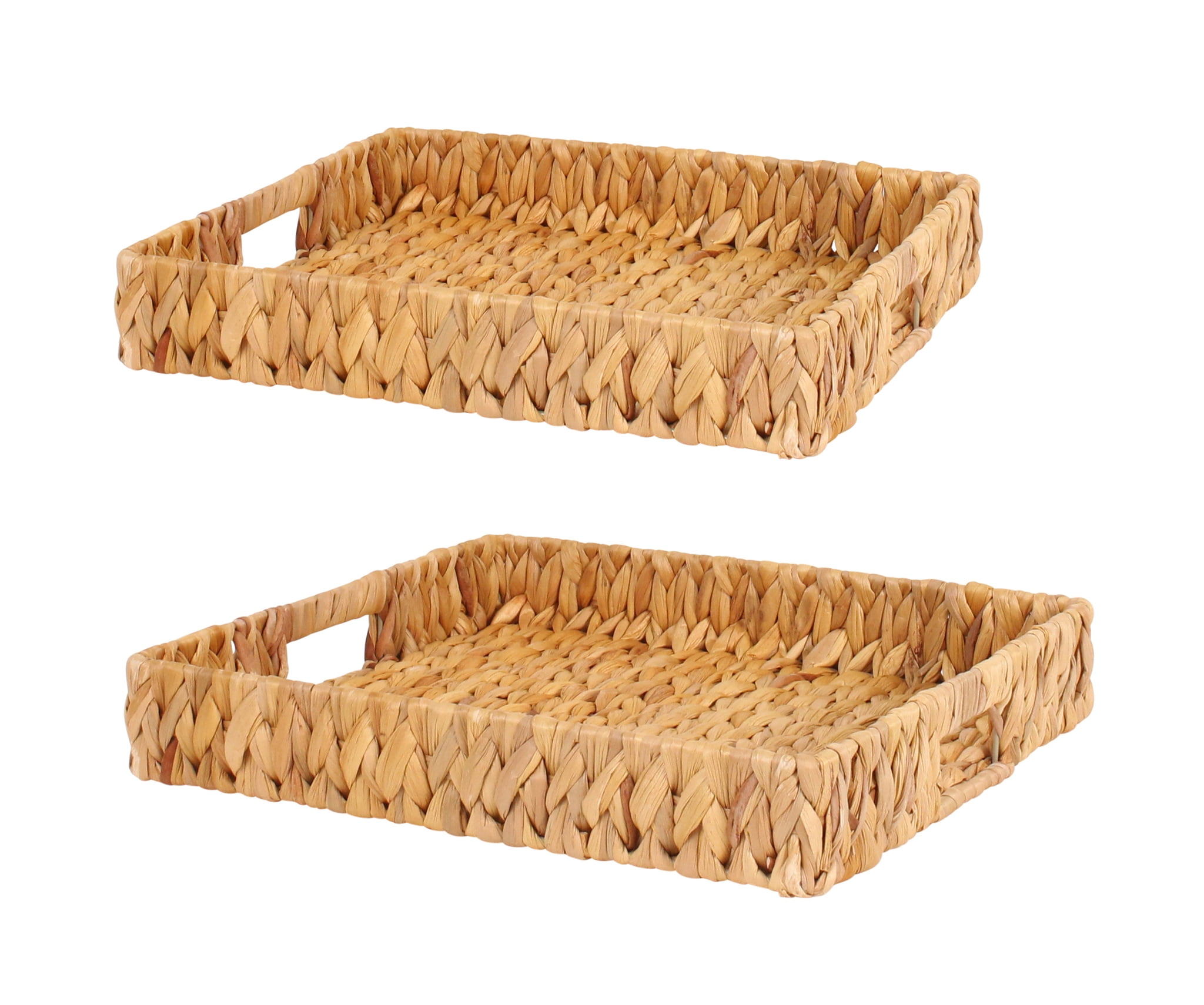 Set of 2 Natural Woven Square Trays with Open Top
