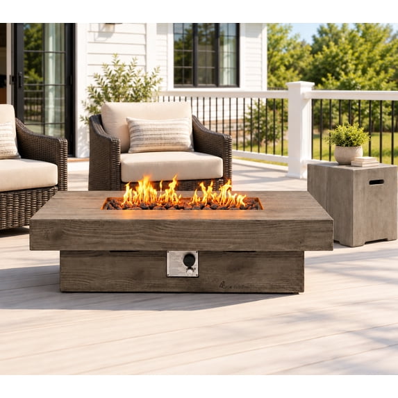 Harmie 50-Inch Rectangular Propane Fire Pit Table, 50,000 BTU, Wood ...