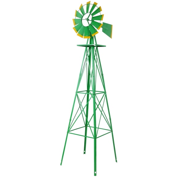 Harmie 8 ft Decorative Garden Windmill, Green Steel, Four-Leg Frame