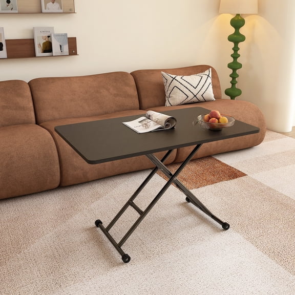 Harmie Adjustable Folding Table, 39.37 x 23.62 x 29.92 Inches, Manual Gas-Lift Height Adjustment, Caster Wheels, Black