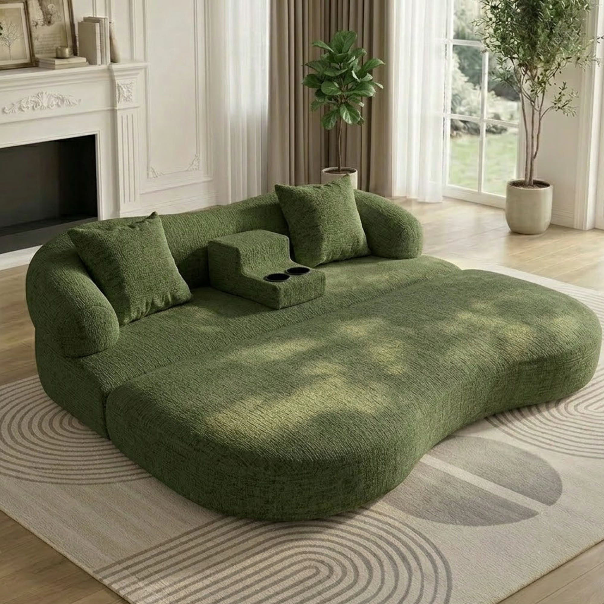 Harmie Army Green Convertible Sleeper Sofa Bed with Dual Cup Holders ...