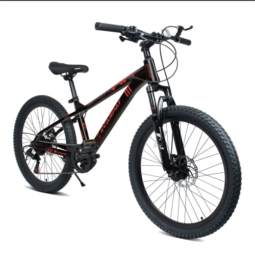 Harmie Mountain Bike 21 Speed Precision Shifting for All Terrains Dual Disc Brakes for Reliable Stopping Power Adult Riders Mountain Bicycle Black Red Front Suspension 24 Inch Steel Frame 21 Speed