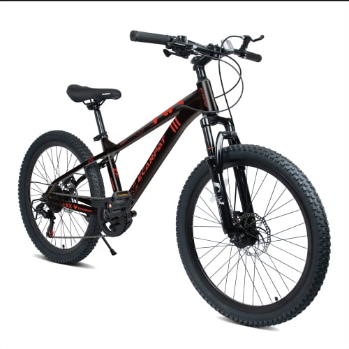 Harmie Mountain Bike 21 Speed Precision Shifting for All Terrains Dual Disc Brakes for Reliable Stopping Power Adult Riders Mountain Bicycle Black Red Front Suspension 24 Inch Steel Frame 21 Speed