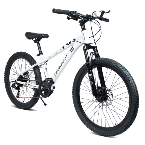 Harmie Mountain Bike 21 Speed Precision Shifting for All Terrains Dual Disc Brakes for Reliable Stopping Power Adult Riders Mountain Bicycle White Front Suspension 24 Inch Steel Frame 21 Speed