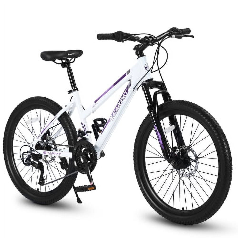 Harmie Mountain Bike [Ergonomic yet Durable Steel Frame] [Powerful Dual Disc Brake] Adult Riders Mountain Bicycle White Front Suspension 24 Inch Disc Brakes Steel Frame 21 Speed
