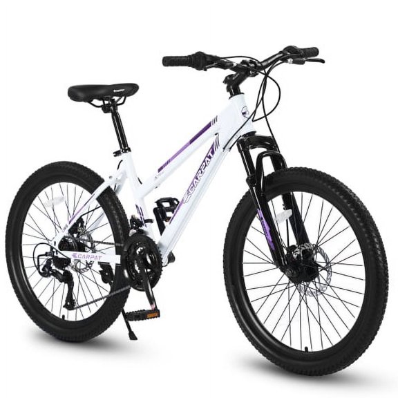 Harmie Mountain Bike [Ergonomic yet Durable Steel Frame] [Powerful Dual Disc Brake] Adult Riders Mountain Bicycle White Front Suspension 24 Inch Disc Brakes Steel Frame 21 Speed