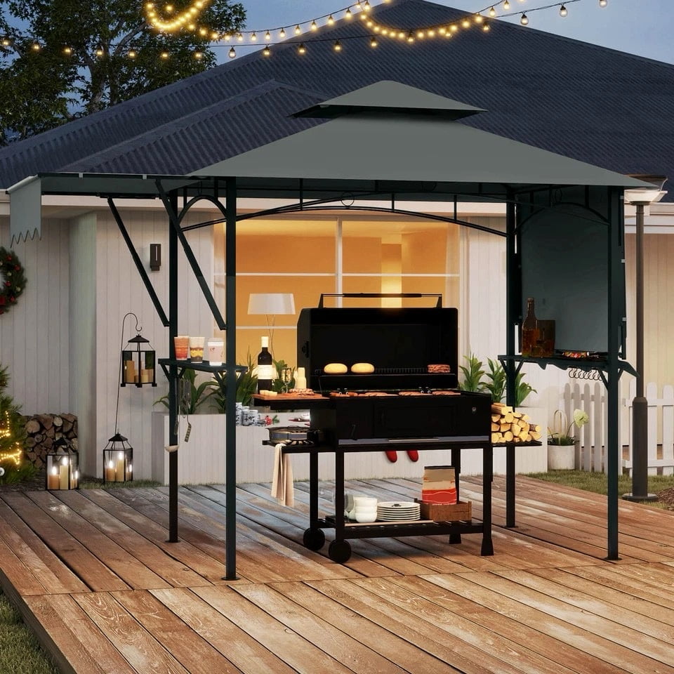 Harmijoy 13' x 5' Grill Gazebo with Dual Side Awnings 2 Shelves 7 Hooks Adjustable Shadow