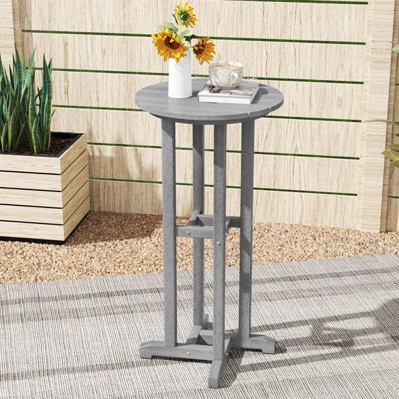 Harmijoy 21.5" Round Bar Table, Patio HDPE Bar Height Dining Table w/ Slatted Tabletop, Outdoor All-Weather High-Top Bistro Table for Poolside, Backyard, Balcony