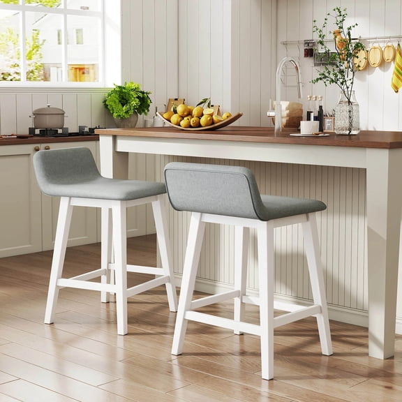 Harmijoy 24" Upholstered Barstools w/ Low Back Footrest and Wood Legs for Kitchen Island