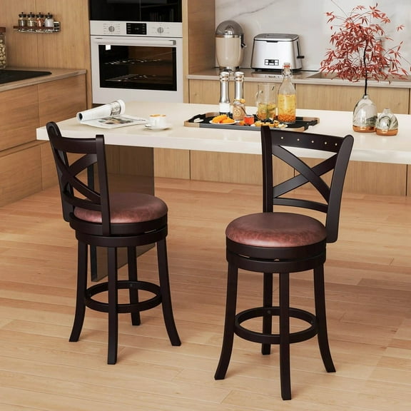 Harmijoy 26" Swivel Bar Stools Set of 2 Footrest & Rubber Wood Frame for Kitchen Island