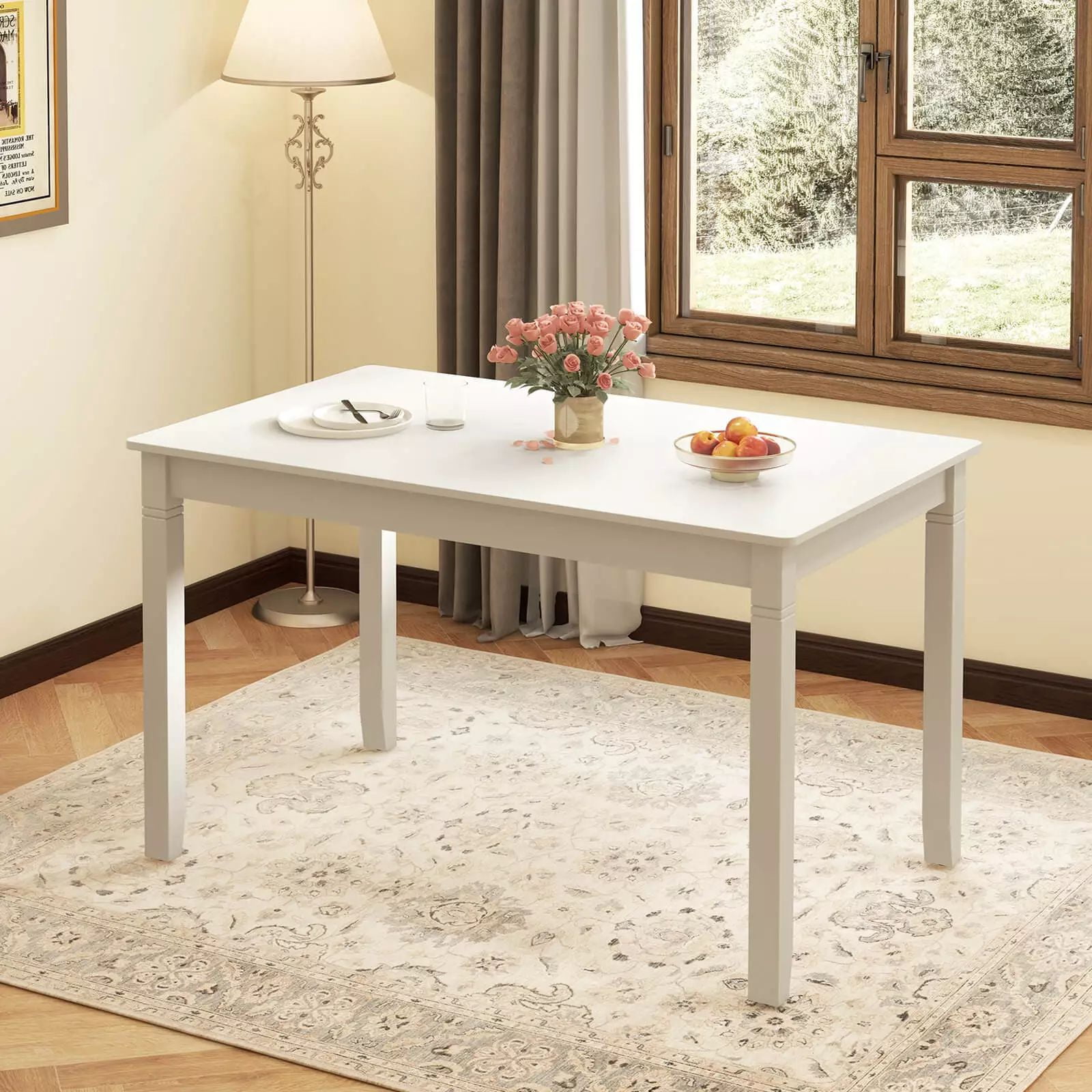 Harmijoy 4-Person Wooden Dining Table, 48 "Rectangular Kitchen Table with Rubber Wooden Legs, Minimalist Dining Table in Small Space Apartment Farmhouse,White