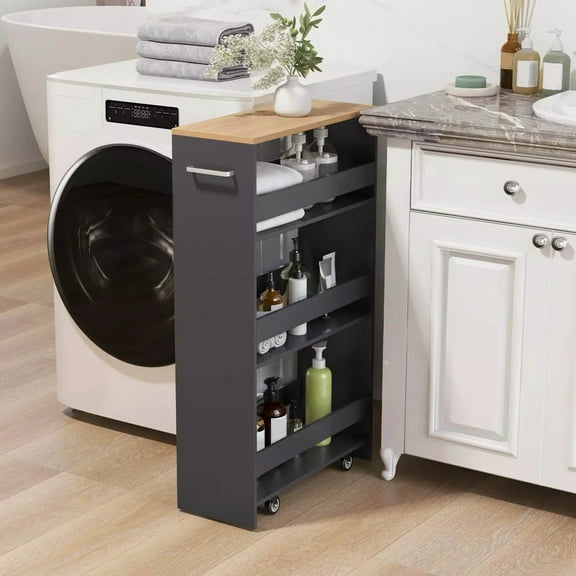 Harmijoy 4-Tier Rolling Storage Cart 8" Slim Kitchen Cart on Wheels with Open Shelves