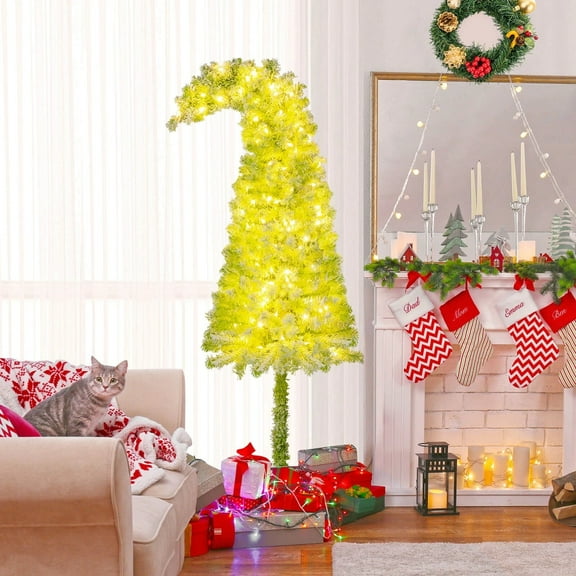 Harmijoy 6 FT Whimsical Artificial Christmas Tree, Pre-lit Xmas Tree w/ Bendable Top, 290 Branch Tips, 120 LED Lights,8 Modes, Holiday Decoration Tree for Home Party