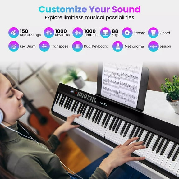 Harmijoy 88 Key Folding Piano Keyboard, Full-size Semi-weighted Electronic Piano with Wireless MIDI