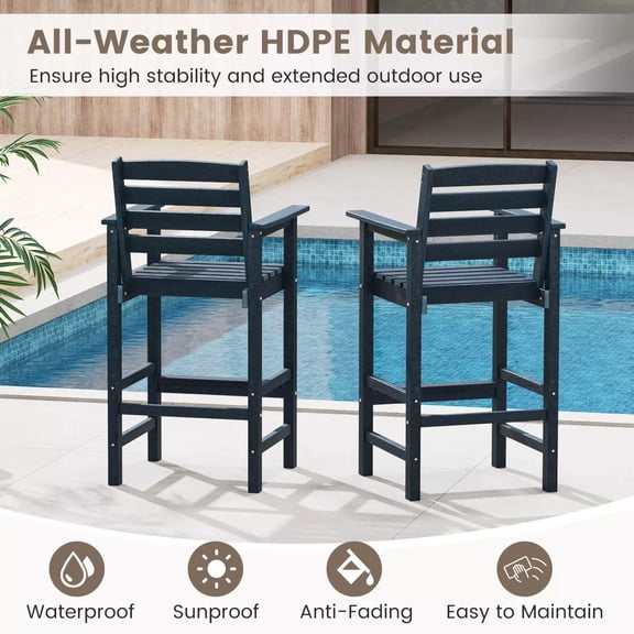 Harmijoy Patio Adirondack Bar Chairs Set of 2 w/ Wide Armrests & Footrest Backrest
