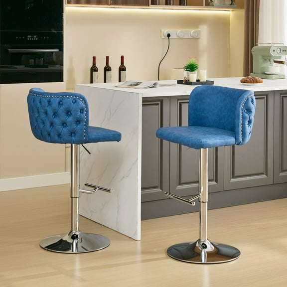 Harmijoy Set of 2 Swivel Bar Stools - Adjustable Height,PU Leather Upholstery for Kitchen Island and Bar,Blue
