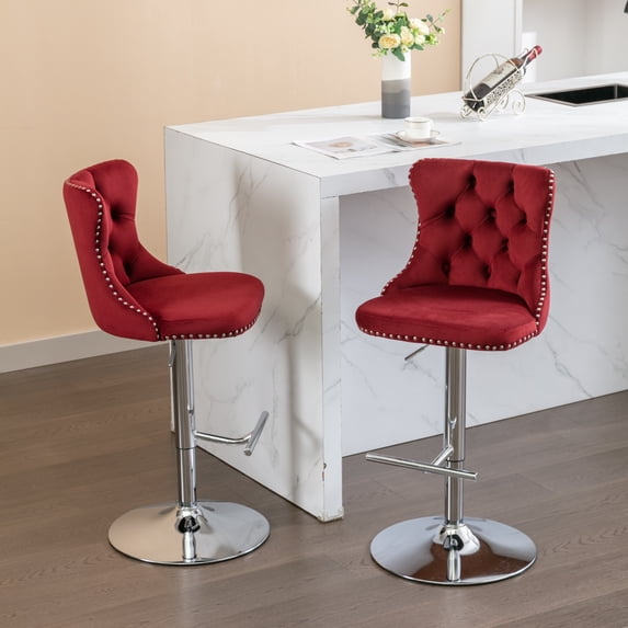 Harmijoy Set of 2 Velvet Swivel Bar Stools - Adjustable Height , Tufted Back, Chrome Base for Kitchen Island & Pub