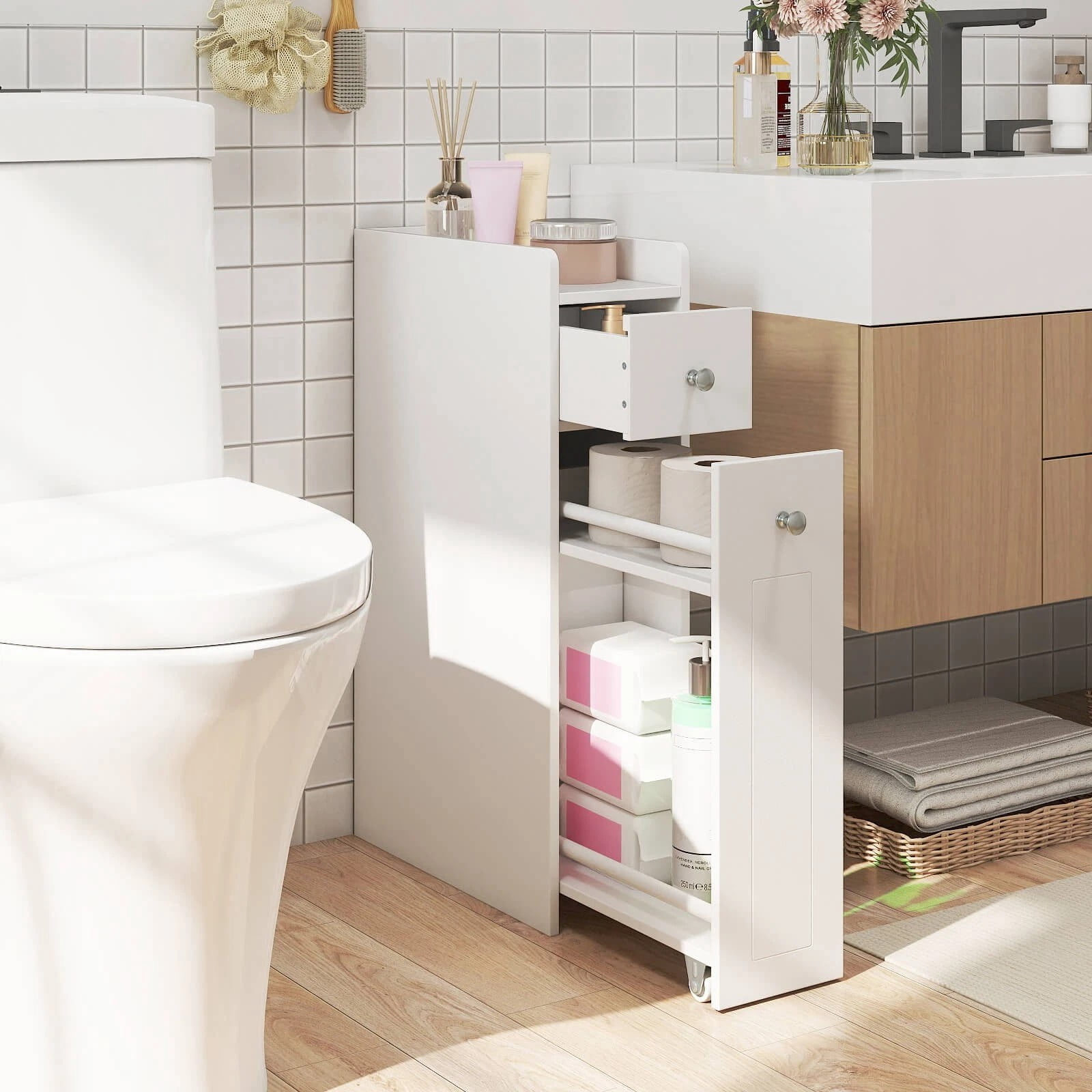 Harmijoy Small Bathroom Storage Cabinet 4-Tier Narrow Toilet Side Storage Cabinet