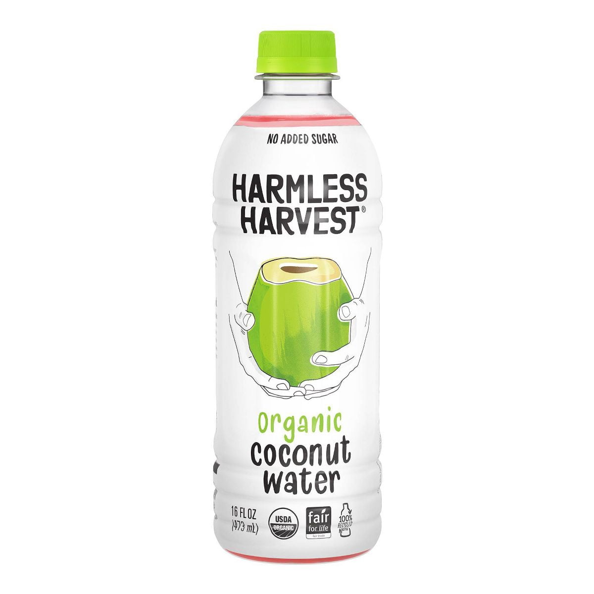 Harmless Harvest Organic Coconut Water, 16 fl oz Bottle, 100% Pure Coconut Water, Natural Electrolyte Drink