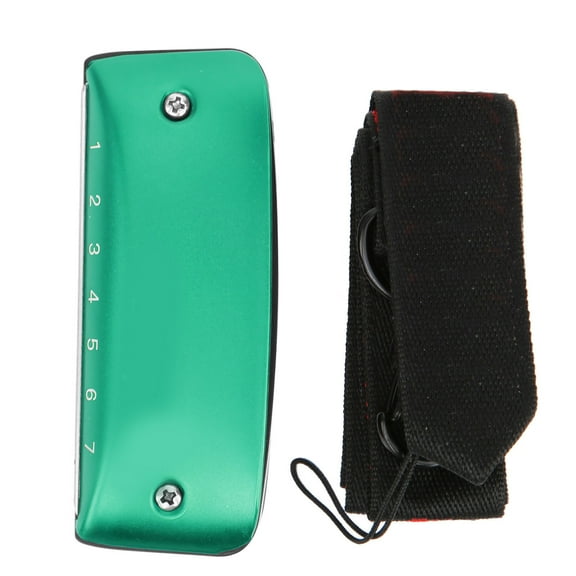 Harmonica 7?Hole Mini Blues Student Adult Beginner Playing Mouth Organ Wind InstrumentGreen F Key