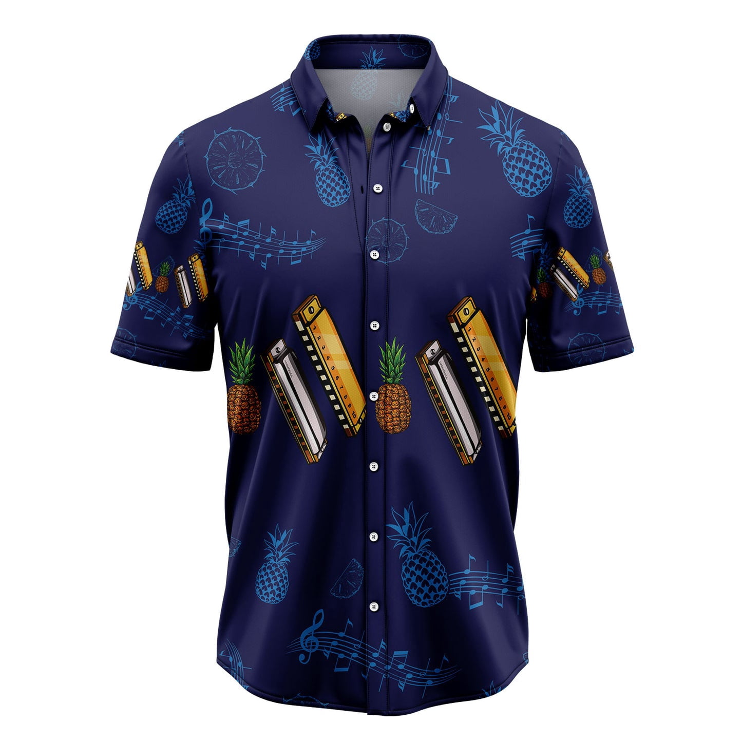 Harmonica Musical Instrument Aloha Hawaiian Shirt