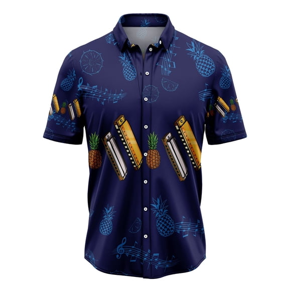 Harmonica Musical Instrument Aloha Hawaiian Shirt
