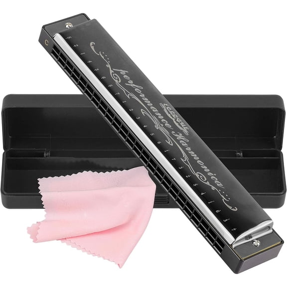 Harmonica Professional Harp Armonica Key of C 24 Hole Polyphony Diatonic Mouth Organ with Case for Blues Folk Jazz Pop for Music Student Teacher Beginner