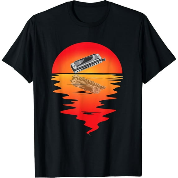 Harmonica Vintage Sunset Harmonica Player Harmonicist T-Shirt mens t shirt，black，women，funny，misfits，men，journey