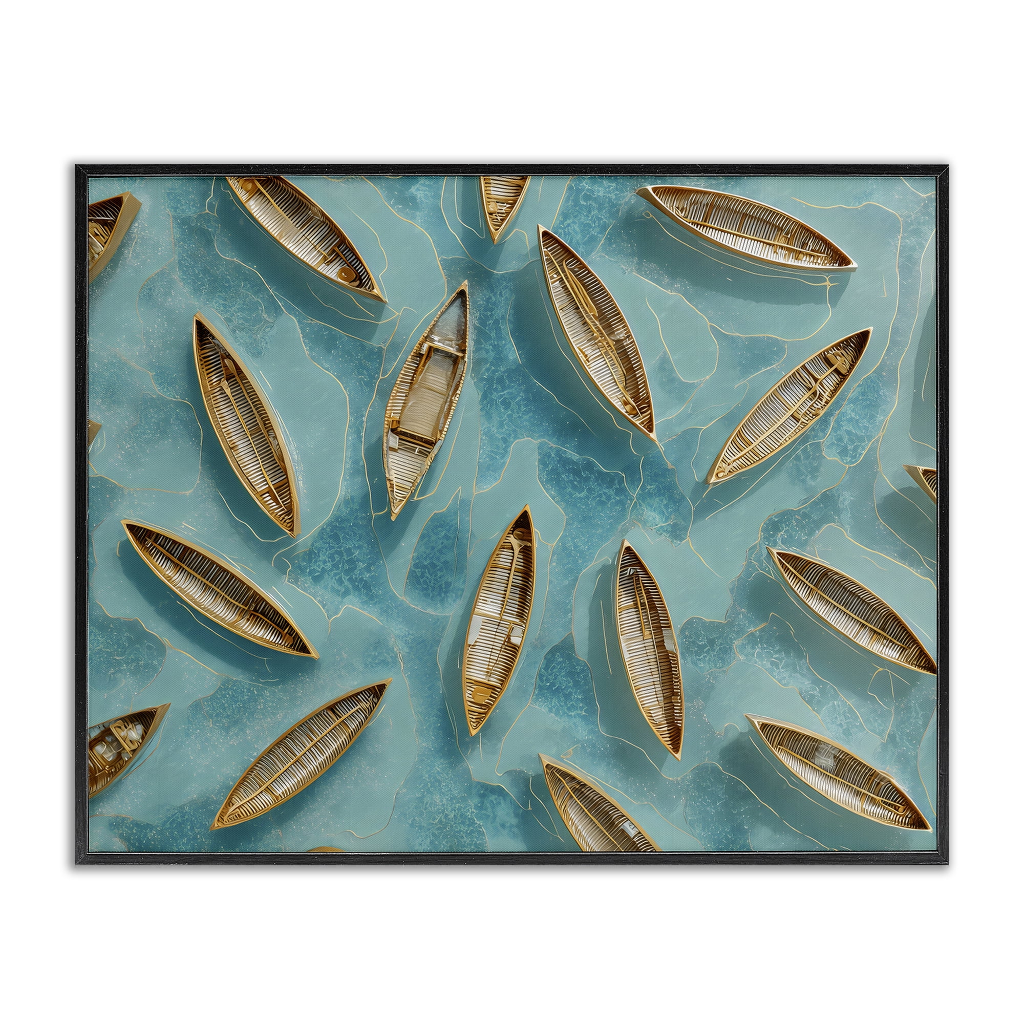 Harmonious Canoes on Water Black Framed Giclee Art, design by Franklyn Gregory