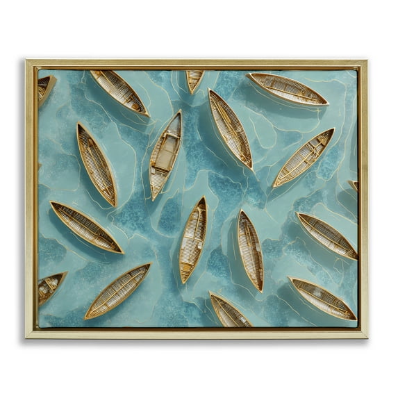 Harmonious Canoes on Water Gold Framed Floater Canvas Wall Art, design by Franklyn Gregory