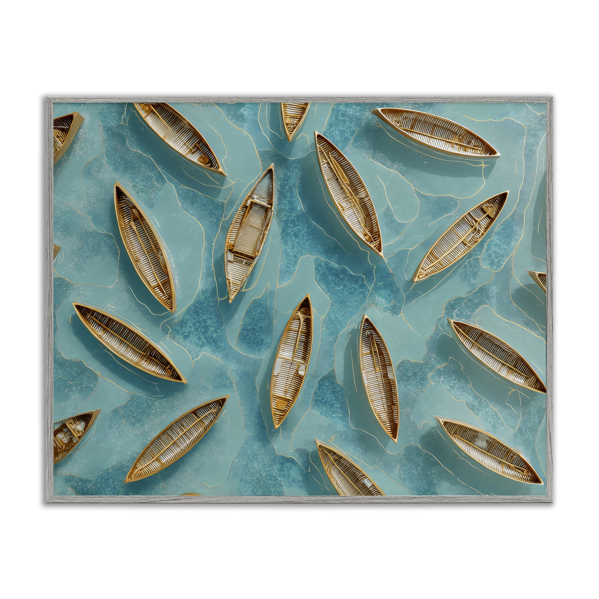 Harmonious Canoes on Water Gray Framed Giclee Art, design by Franklyn Gregory