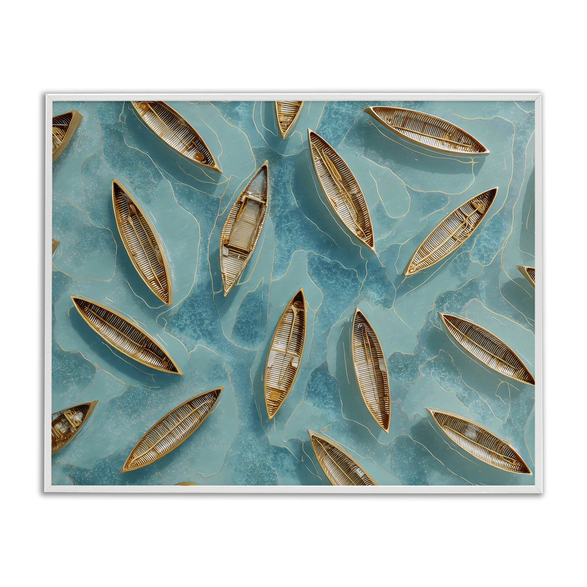 Harmonious Canoes on Water White Framed Giclee Art, design by Franklyn Gregory