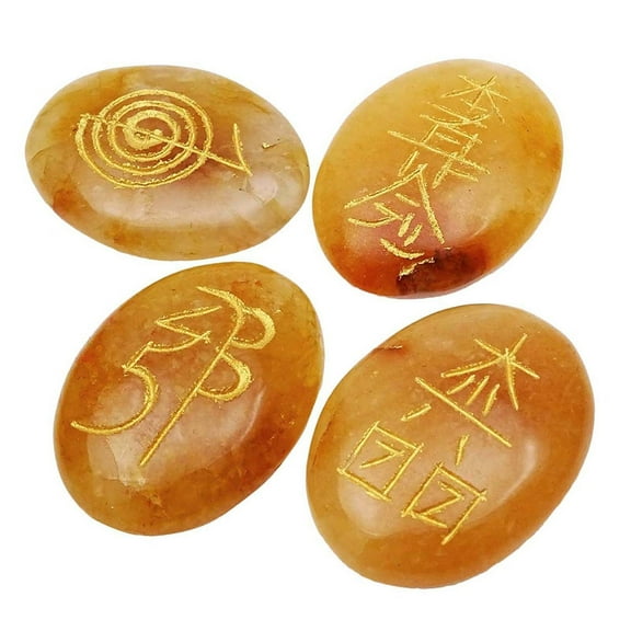 Harmonize Calcite Oval Shape 4 Pieces Set Reiki Healing Crystal Symbol Energetic Spiritual Gift Table Decor