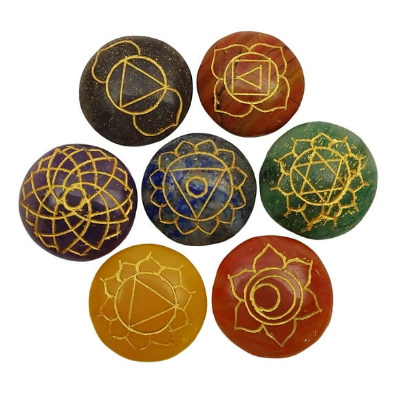 Harmonize Chakra Symbol 7 Multistone Set Feng Shui Spiritual Reiki Healing Crystal Table Decor