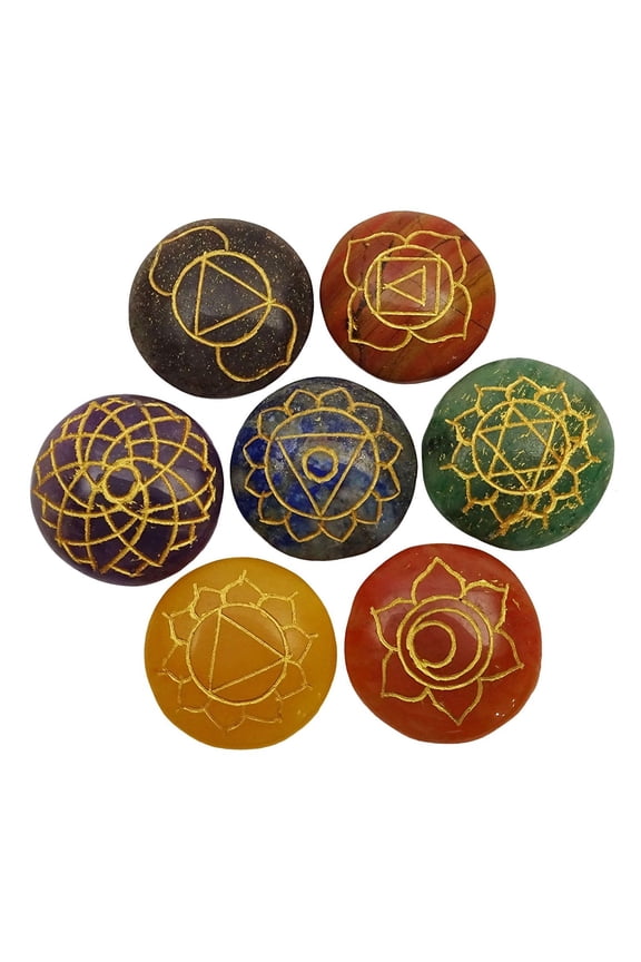 Chakra Symbol 7 Multistone Set Feng Shui Spiritual Reiki Healing Crystal Table Decor