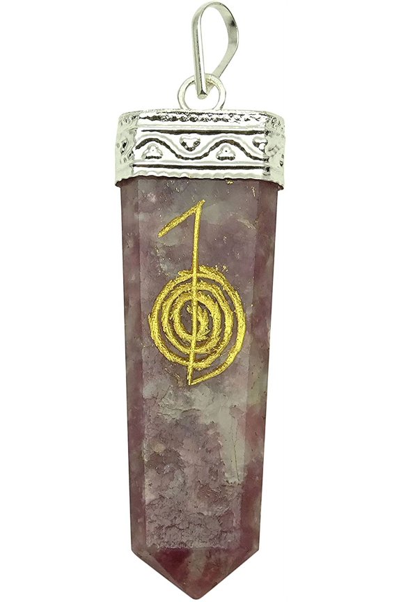 Lepidolite Stone Flat Pendant Reiki Healing Crystal Chakra Balancing Therapy Symbol Spiritual Gift