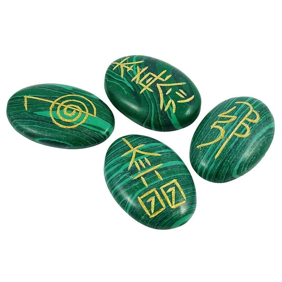Harmonize Lots Of 4 Pcs Malachite Meditation Balancing Reiki Healing Stone Karuna Symbol