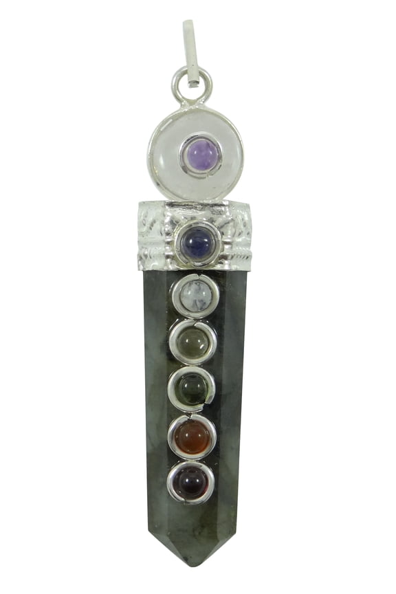 Pencil Single Point Wand Labradorite 7 Chakra Pendant Spiritual Balancing Reiki Healing Crystal