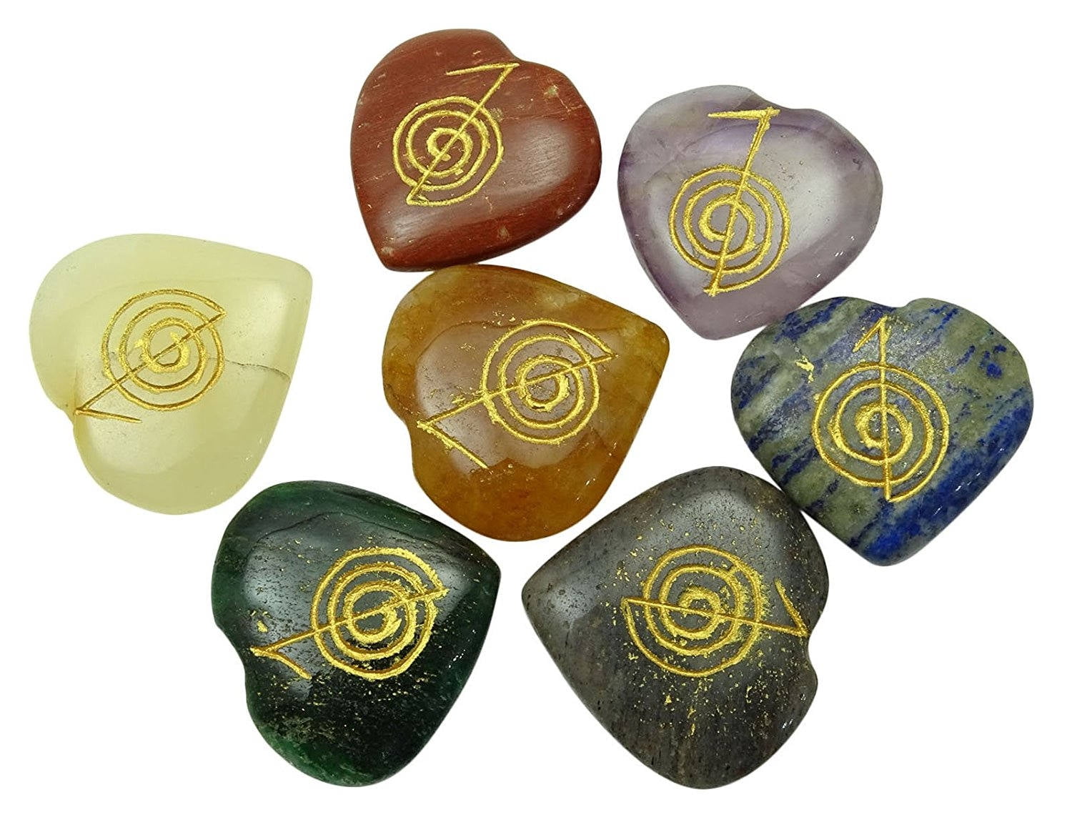 Harmonize Set Of 7 Multistone Chakra Balancing Therapy Heart Shape Reiki Healing Crystal Spiritual Gift Energy