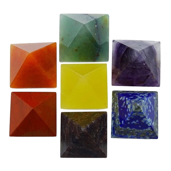 Harmonize Set Of 7 Pcs Multistone Chakra Balancing Therapy Pyramid Reiki Healing Crystal Sacred Energy Generator