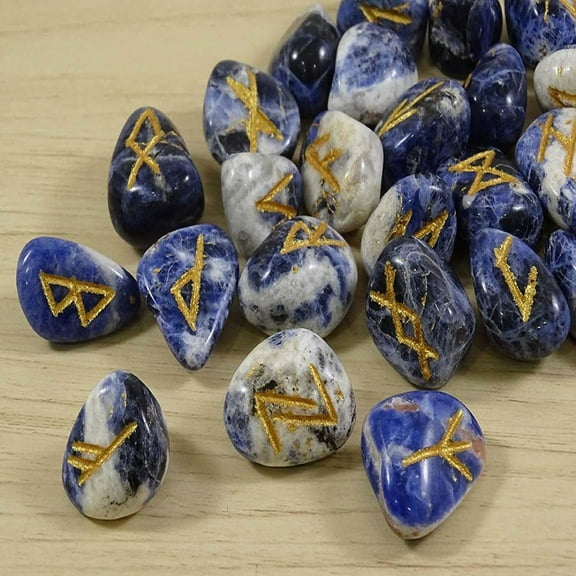 Harmonize Sodalite Stone Tumbled With Rune Alphabet Symbol Reiki Healing Crystal Spiritual Gift
