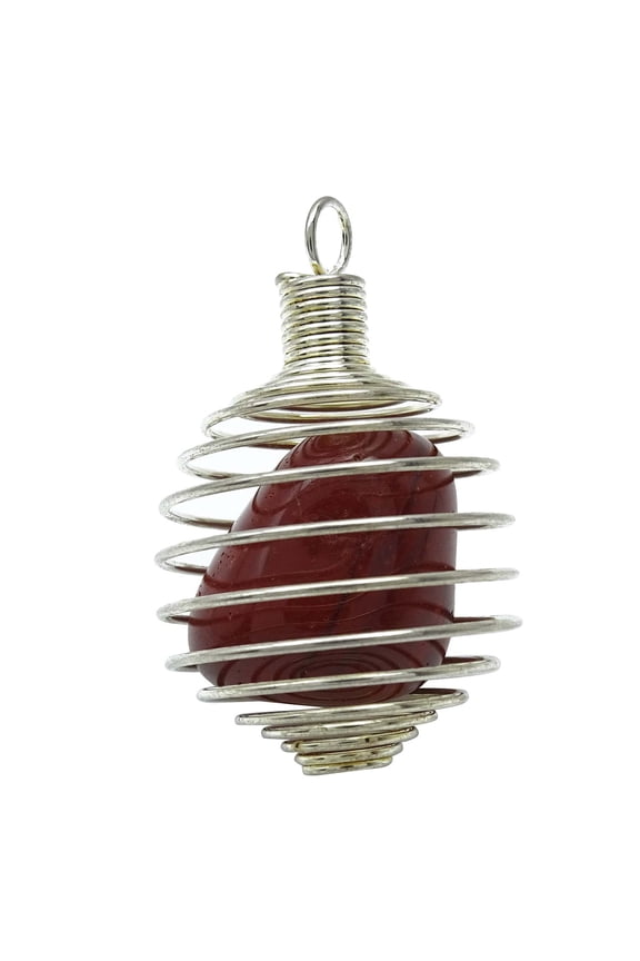 Spiral Caged Red Jasper Stone Pendant Reiki Healing Crystal Gemstones Spiritual Gift