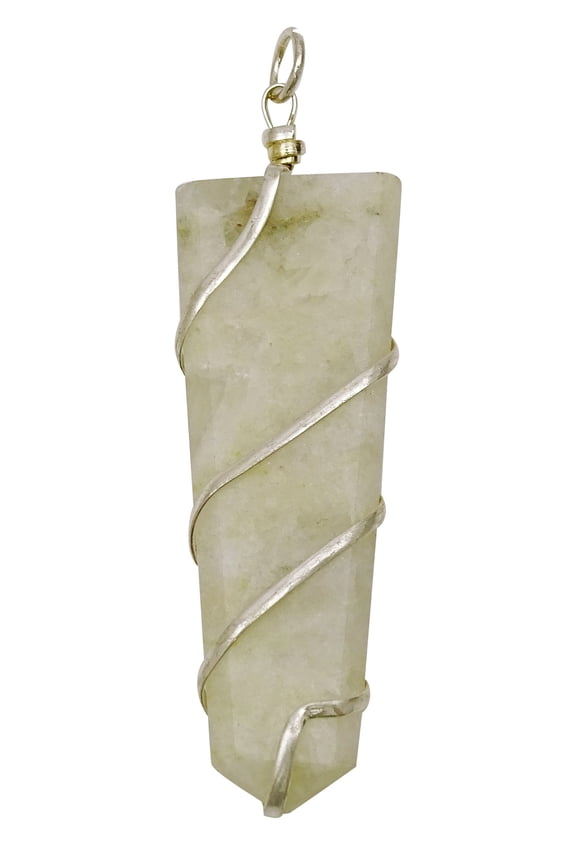 Wire Wrapped Moon Stone Flat Pendant Reiki Healing Crystal Dowsing Spiritual