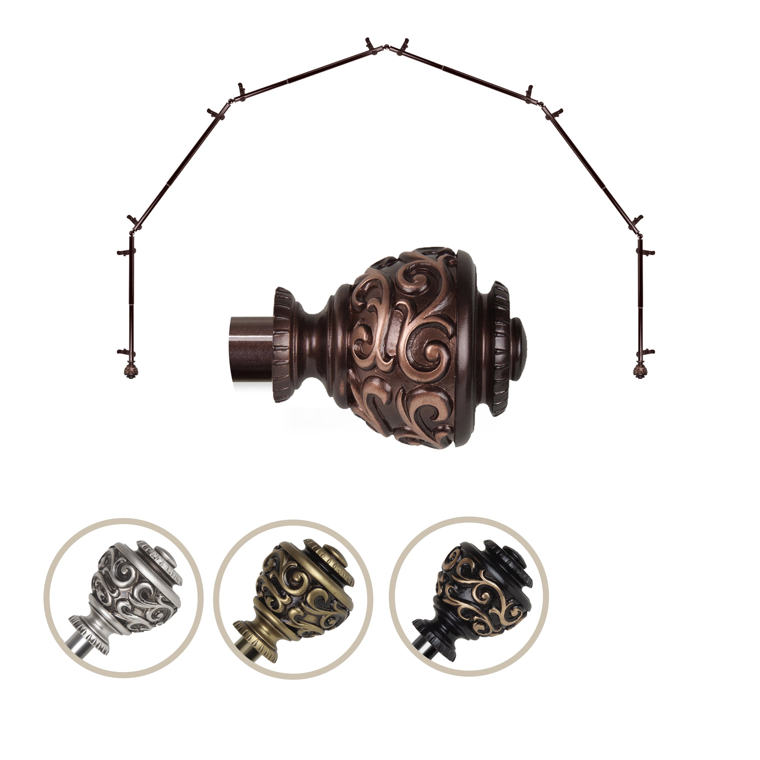 Harmony 13/16" dia. 6-Sided Bay Window Curtain Rod - Cocoa