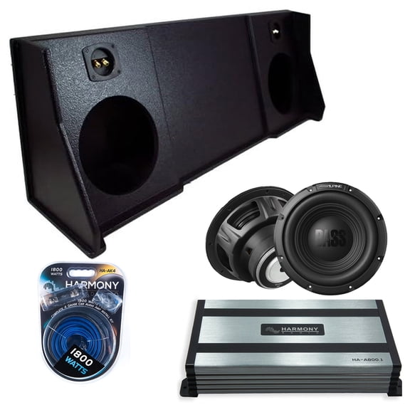 Harmony Audio Alpine fits 94-01 Dodge Ext Cab W10S4 Dual 10" Subwoofer 500W Sealed Sub Box Rhino Coated | HA-A800.1 Amplifier, 4GA Amp Kit