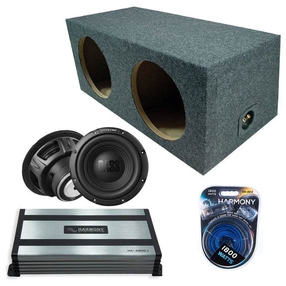 Harmony Audio Alpine fits Rear Angle W10S4 Dual 10" Subwoofer 500W Sealed Sub Box | HA-A800.1 Amplifier, 4GA Amp Kit