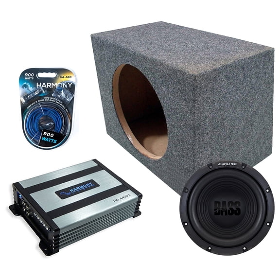 Harmony Audio Alpine fits Rear Angle W12S4 Single 12" Subwoofer 250W Sealed Sub Box | HA-A400.1 Amplifier, 8GA Amp Kit