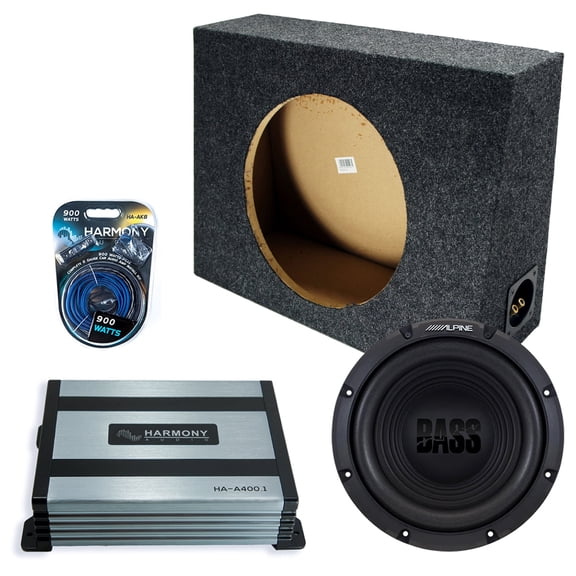 Harmony Audio Alpine fits Regular Standard Cab W12S4 Single 12" Subwoofer 250W Sealed Sub Box | HA-A400.1 Amplifier, 8GA Amp Kit